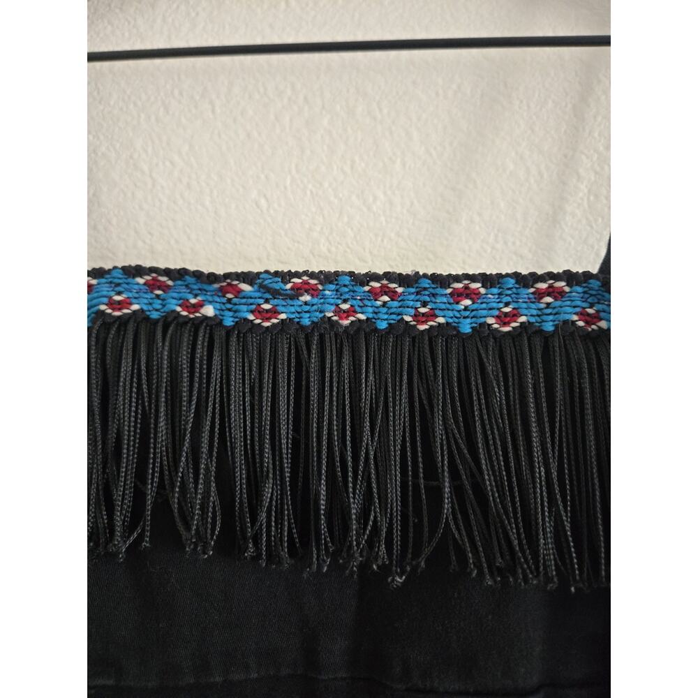 Vintage Y2k Womens Large Black Denim Fringe Beaded Festival Cowgirl Mini Dress - Picture 6 of 13